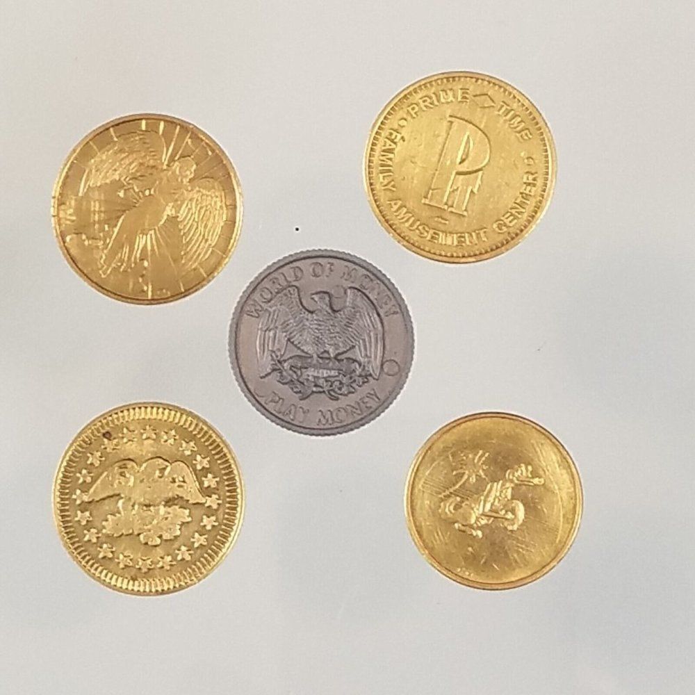 Vintage 5 Token Coin Lot Guardian Angel Eagle Stars Belmont Park Sawgrass Lanes